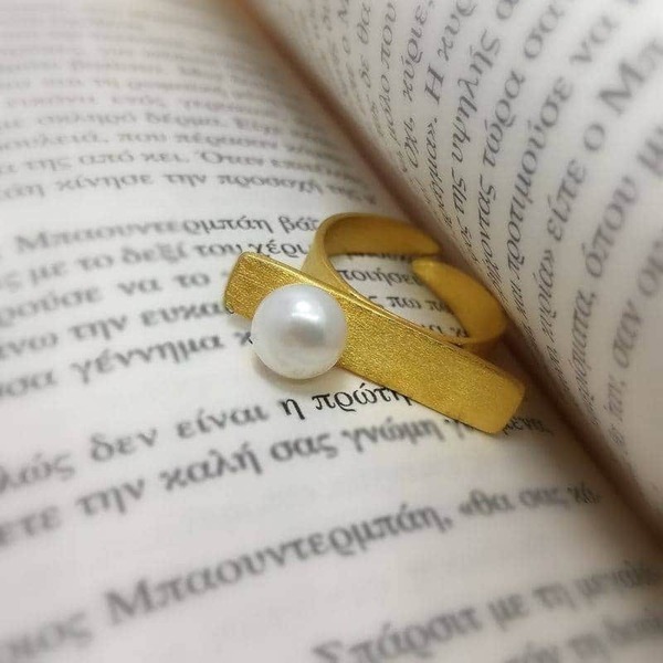 White Dream-επίχρυσο δακτυλίδι με μαργαριτάρι - μαργαριτάρι, επιχρυσωμένα, boho, αυξομειούμενα, δώρα για γυναίκες, φθηνά - 4