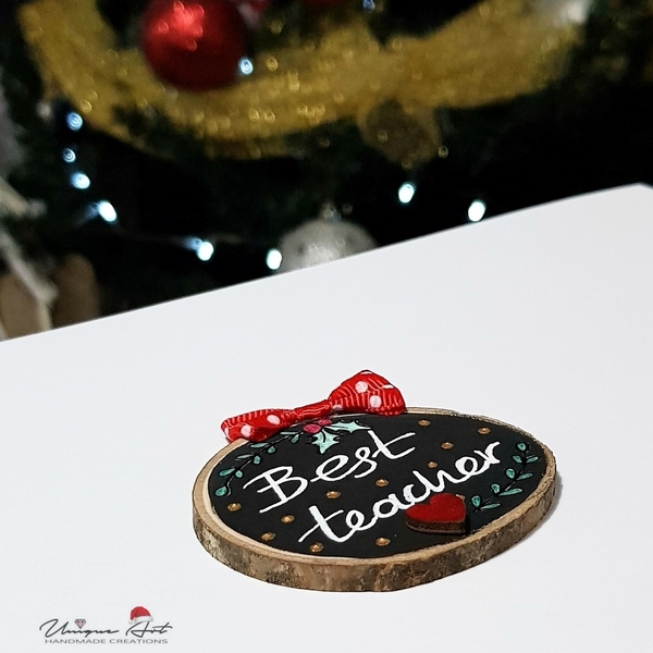 Ξύλινη ροδέλα-μαγνητάκι, ζωγραφισμένη για την δασκάλα ή τον δάσκαλο! - ξύλο, γούρι, διακοσμητικά, δώρα για δασκάλες - 3