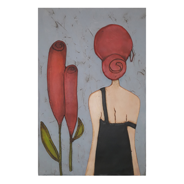 Πίνακας από πηλό "Γυναικεία φιγούρα με κόκκινα μαλλιά" - πίνακες & κάδρα, πηλός, χειροποίητα, διακοσμητικά, πρωτότυπα δώρα