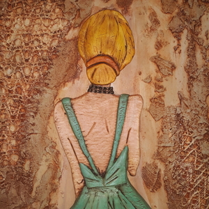 Πίνακας από πηλό "Γυναικεία φιγούρα με πράσινο φόρεμα" - πίνακες & κάδρα, πηλός, χειροποίητα, πρωτότυπα δώρα - 2