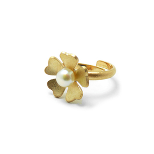 " Golden Pearl Flower " - Χειροποίητο επίχρυσο δαχτυλίδι με μαργαριτάρι! - ημιπολύτιμες πέτρες, μαργαριτάρι, επιχρυσωμένα, ορείχαλκος, boho, boho, αυξομειούμενα, φθηνά