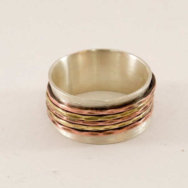Ασημένιο spinner δακτυλίδι με χαλκό και ορείχαλκο. - δαχτυλίδι, δαχτυλίδια - 4
