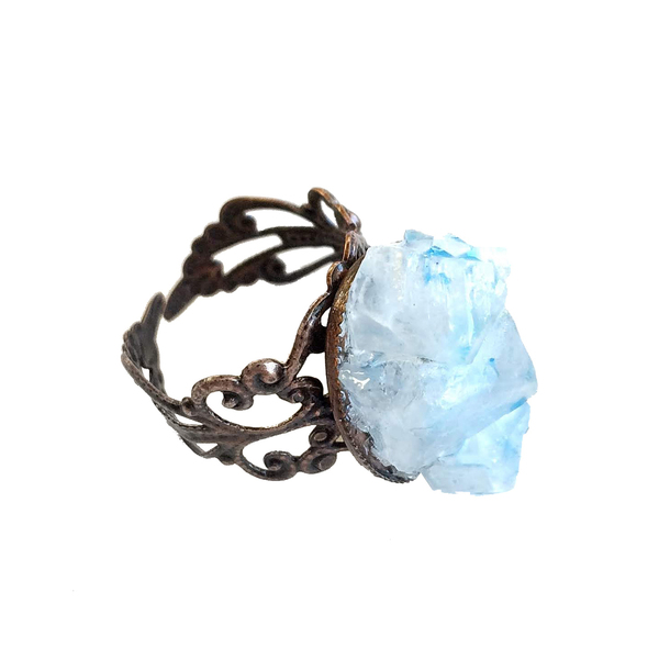 Δαχτυλίδι με γαλάζιο χειροποίητο κρύσταλλο - ημιπολύτιμες πέτρες, ημιπολύτιμες πέτρες, κρύσταλλα, romantic, αυξομειούμενα