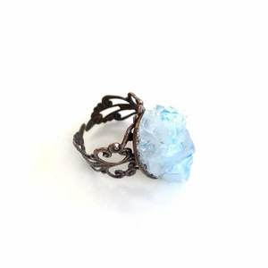 Δαχτυλίδι με γαλάζιο χειροποίητο κρύσταλλο - ημιπολύτιμες πέτρες, ημιπολύτιμες πέτρες, κρύσταλλα, romantic, αυξομειούμενα - 5