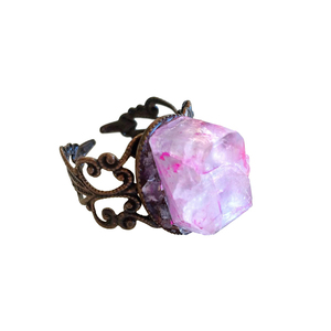 Δαχτυλίδι με ροζ χειροποίητο κρύσταλλο. - ημιπολύτιμες πέτρες, κρύσταλλα, romantic, αυξομειούμενα