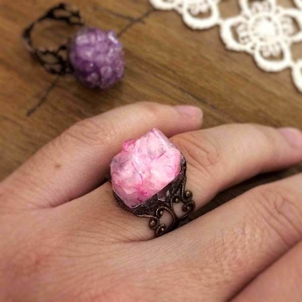 Δαχτυλίδι με ροζ χειροποίητο κρύσταλλο. - ημιπολύτιμες πέτρες, κρύσταλλα, romantic, αυξομειούμενα - 4
