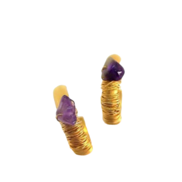 purple in gold - ημιπολύτιμες πέτρες, αμέθυστος, επιχρυσωμένα, κρίκοι