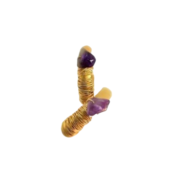 purple in gold - ημιπολύτιμες πέτρες, αμέθυστος, επιχρυσωμένα, κρίκοι - 5