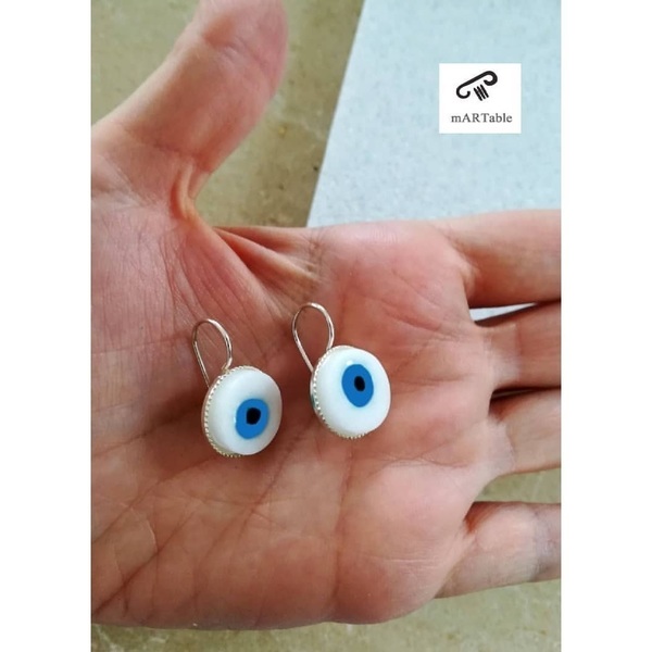 B L U E Evil eye drop earrings in natural stone! Χειροποίητα σκουλαρίκια από φυσικό πέτρωμα - ασήμι, επάργυρα, χειροποίητα, πέτρες, μάτι, κρεμαστά - 2