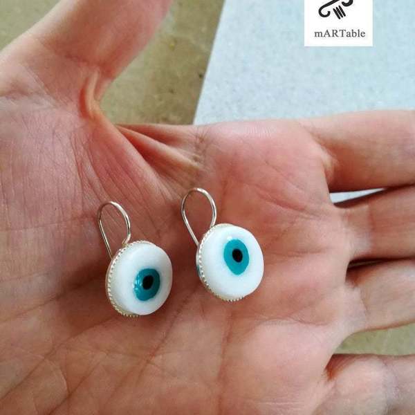 B L U E Evil eye drop earrings in natural stone! Χειροποίητα σκουλαρίκια από φυσικό πέτρωμα - ασήμι, επάργυρα, χειροποίητα, πέτρες, μάτι, κρεμαστά - 4