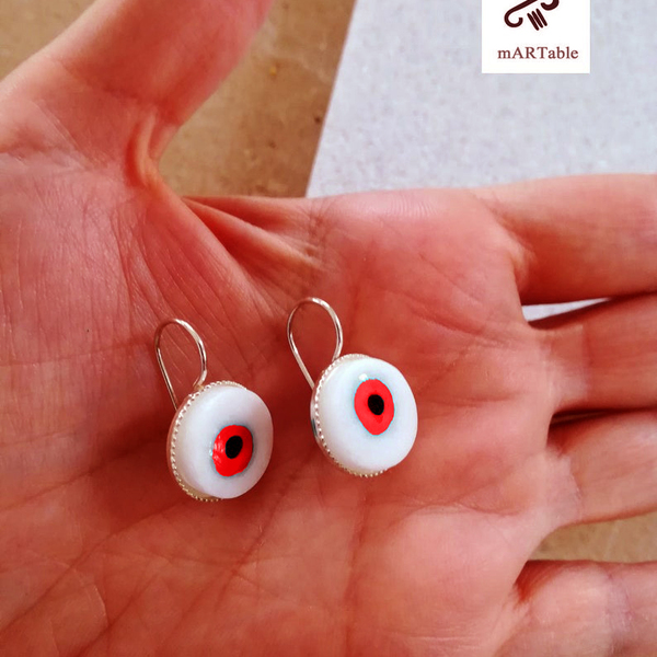 B L U E Evil eye drop earrings in natural stone! Χειροποίητα σκουλαρίκια από φυσικό πέτρωμα - ασήμι, επάργυρα, χειροποίητα, πέτρες, μάτι, κρεμαστά - 3