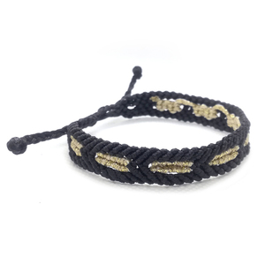 Black - Gold Arrow macrame bracelet - μακραμέ, κορδόνια, unique, αυξομειούμενα - 2