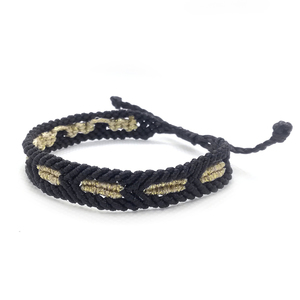 Black - Gold Arrow macrame bracelet - μακραμέ, κορδόνια, unique, αυξομειούμενα - 3