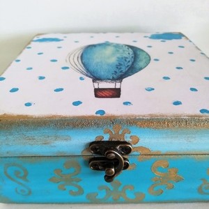 Ξύλινο κουτί με γαλάζιο αερόστατο - αγόρι, mdf, οργάνωση & αποθήκευση, δώρα για βάπτιση, δώρα γενεθλίων, κουτιά αποθήκευσης - 2