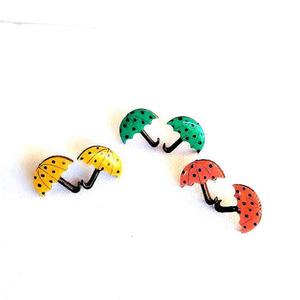 Stud earrings “Mini Umbrellas”. - ξύλο, γυαλί, ζωγραφισμένα στο χέρι, καρφωτά, μικρά, καρφάκι