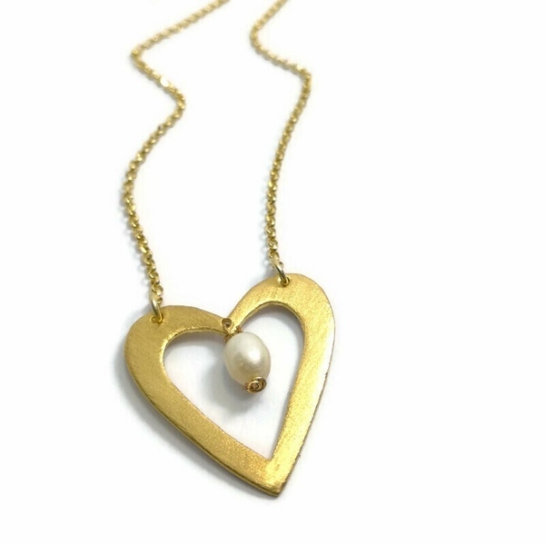 The Heart - ασήμι, μαργαριτάρι, επιχρυσωμένα, καρδιά, κοντά, δώρα αγίου βαλεντίνου