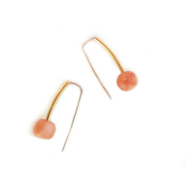 Μικρά σκουλαρίκια Π earrings - επιχρυσωμένα, πηλός, κρεμαστά, faux bijoux, φθηνά - 2