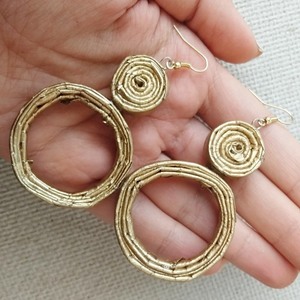 σκουλαρίκια εντυπωσιακά χρυσοί κύκλοι από χαρτί - boho, κρεμαστά, γάντζος, faux bijoux, φθηνά - 3
