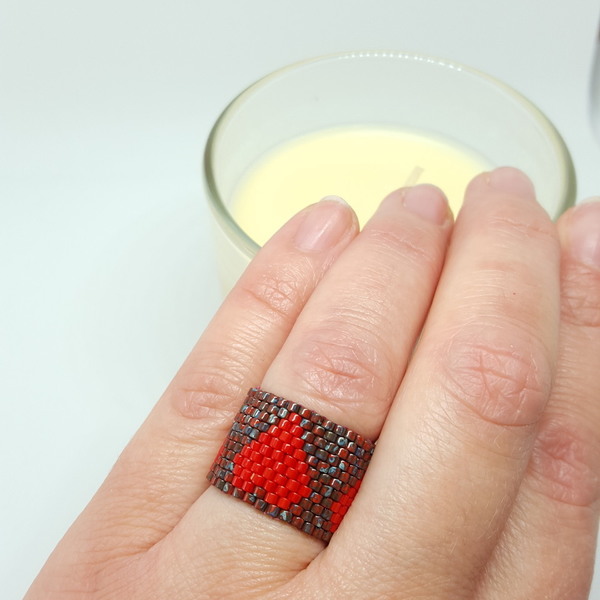 Χειροποίητο δαχτυλίδι με καρδιές - customized, χάντρες, miyuki delica, σταθερά, δώρα αγίου βαλεντίνου, φθηνά - 2