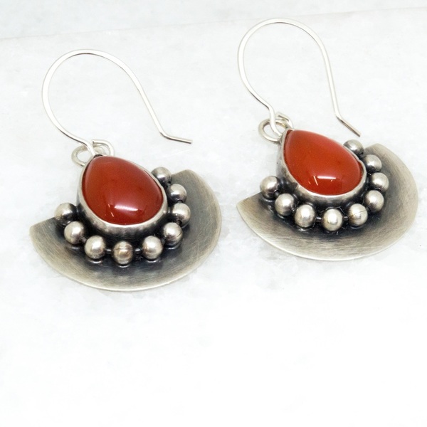 Ασημένια σκουλαρίκια με Κόκκινο Όνυχα(Red Onyx) - ασήμι, χειροποίητα, πέτρες, boho, κρεμαστά, γάντζος - 2