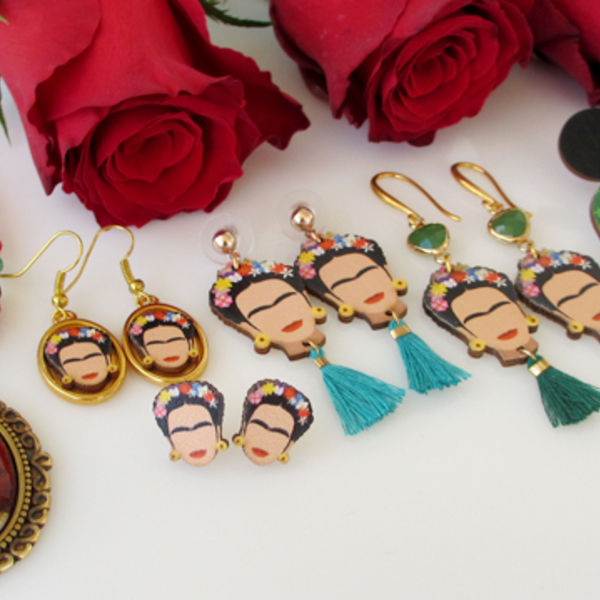 Σκουλαρίκια Frida Kahlo με φουντίτσα - με φούντες, boho, κρεμαστά, frida kahlo - 5