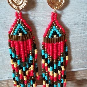 Boho σκουλαρίκια κρεμαστά με πολύχρωμες χάντρες - boho, κρεμαστά - 2