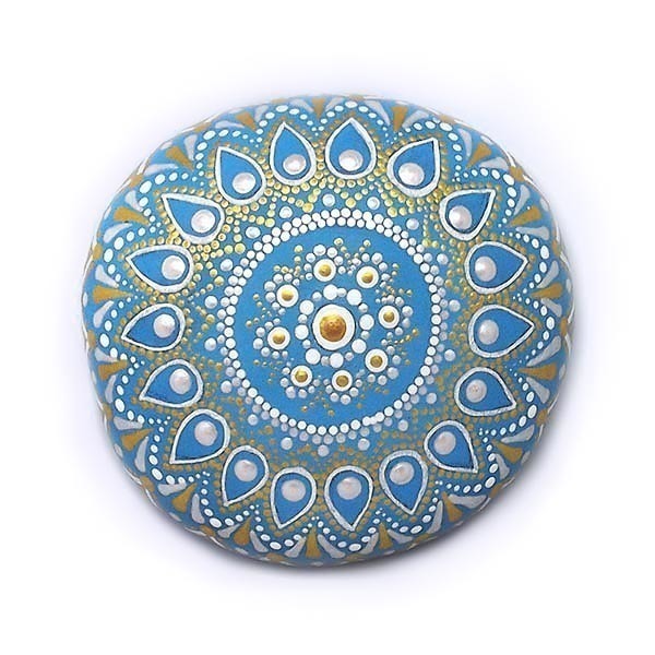 Διακοσμητική πέτρα γαλάζιο mandala 10,5x9,5x4,5 εκ. - ζωγραφισμένα στο χέρι, πέτρα, Black Friday, διακοσμητικές πέτρες