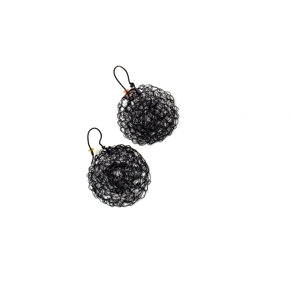 Σκουλαρίκια wire crochet μαύρα - σύρμα, επάργυρα, χειροποίητα, μικρά, κρεμαστά, γάντζος, πλεκτά - 2