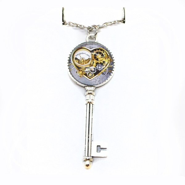 Μενταγιόν Steampunk με υγρό γυαλί / σχήμα κλειδί - γυαλί, charms, ορείχαλκος, κρεμαστά