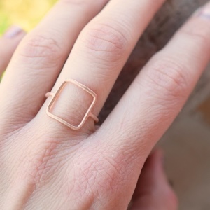 Ροζ επιχρυσωμένο τετράγωνο δαχτυλίδι ασήμι 925 - ασήμι, επιχρυσωμένα, γεωμετρικά σχέδια, μικρά, σταθερά, φθηνά - 2