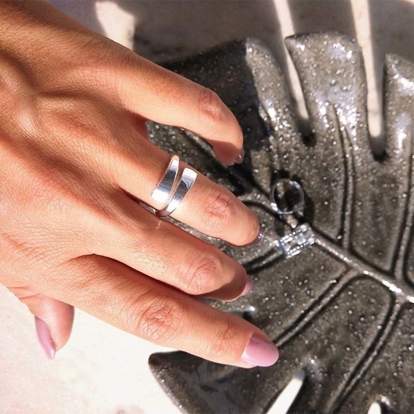 Nala Silver Δαχτυλίδι από Ορείχαλκο σε Ασημί Απόχρωση - ορείχαλκος, επάργυρα, boho, μεγάλα, αυξομειούμενα, δώρα για γυναίκες, φθηνά - 3