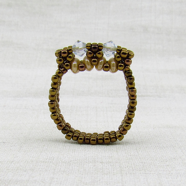Δαχτυλίδι με χάντρες σε χάλκινο χρώμα και κρύσταλλα Swarovski - swarovski, χειροποίητα, χάντρες, σταθερά, φθηνά - 2