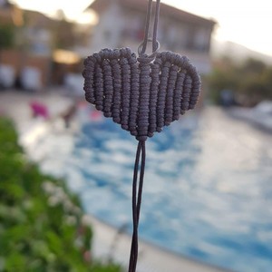"Romantic Heart Necklace"-Μίνιμαλ μακραμέ κολιε - καρδιά, μακραμέ, κορδόνια, φθηνά - 4