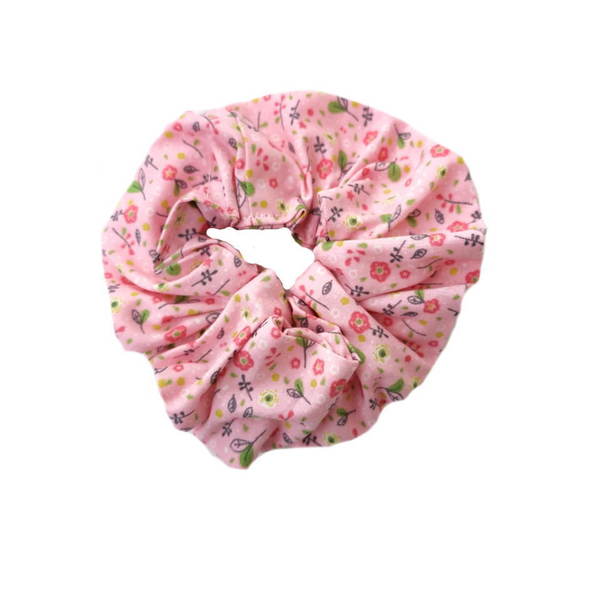Scrunchie λάστιχο μαλλιών Floral pink - δώρο, για τα μαλλιά, λαστιχάκια μαλλιών