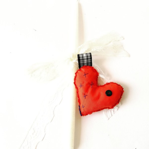 Πασχαλινή Λαμπάδα Καρδιά Πορτοκαλι-Κοκκινη! - κορίτσι, λαμπάδες, για παιδιά, για ενήλικες, για εφήβους - 3