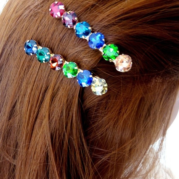 Τσιμπιδάκι κλιπ με πολύχρωμες πέτρες - μοδάτο, trend, hair clips - 3