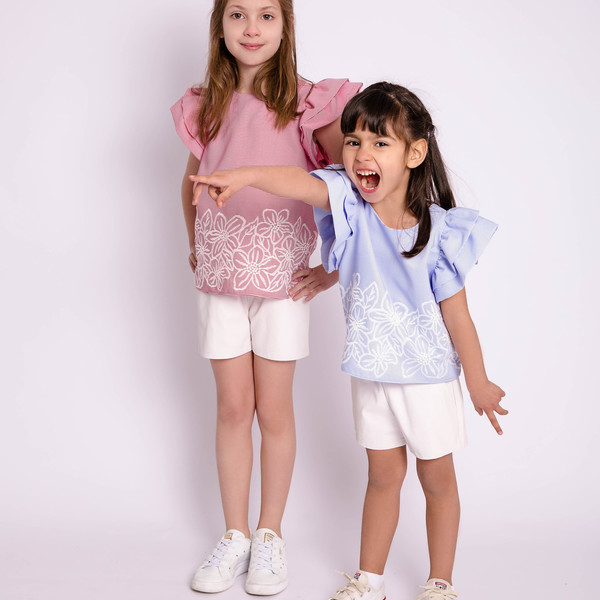 Μπλουζάκι Ριγέ με Κέντημα & Βολάν Μανίκι - κορίτσι, παιδικά ρούχα - 2