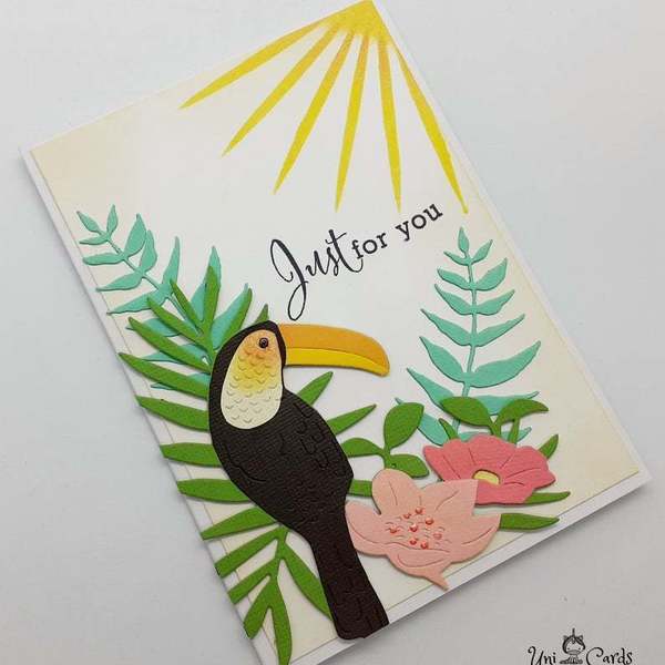 Ευχετήρια κάρτα - Tropical - Toucan - πουλάκια, χειροποίητα, κάρτα ευχών - 2