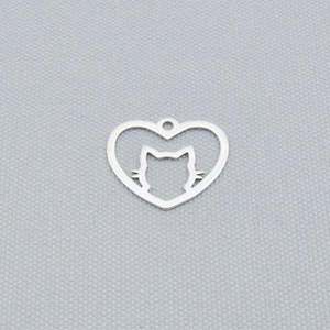 Κοντό ασημένιο κολιέ με χαρακτηριστικό την αγάπη για τις γατούλες - ασήμι 925, καρδιά, αγάπη, γάτα, κοντά - 4