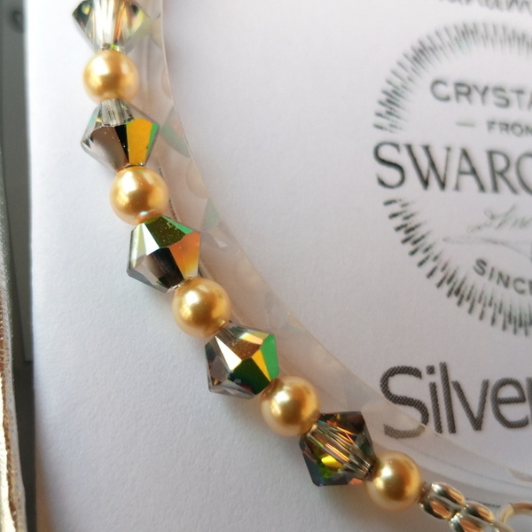 Gold Shine Swarovski Crystals & Pearls Χειροποίητο Κόσμημα Βραχιόλι - γυναικεία, swarovski, χάντρες, χεριού, αυξομειούμενα - 5