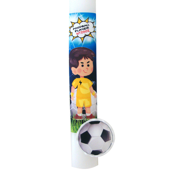 Λαμπάδα "Ποδοσφαιριστής" με κίτρινα ρούχα - αγόρι, λαμπάδες, όνομα - μονόγραμμα, για παιδιά, σούπερ ήρωες, σπορ και ομάδες, προσωποποιημένα
