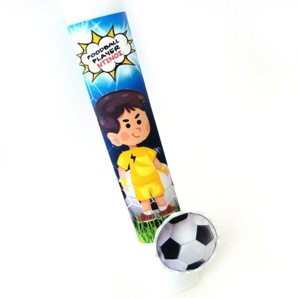 Λαμπάδα "Ποδοσφαιριστής" με κίτρινα ρούχα - αγόρι, λαμπάδες, όνομα - μονόγραμμα, για παιδιά, σούπερ ήρωες, σπορ και ομάδες, προσωποποιημένα - 2