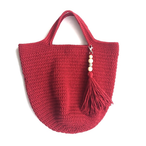 Κόκκινη πλεκτή χειροποίητη τσάντα - βαμβάκι, νήμα, χειρός, πλεκτές τσάντες
