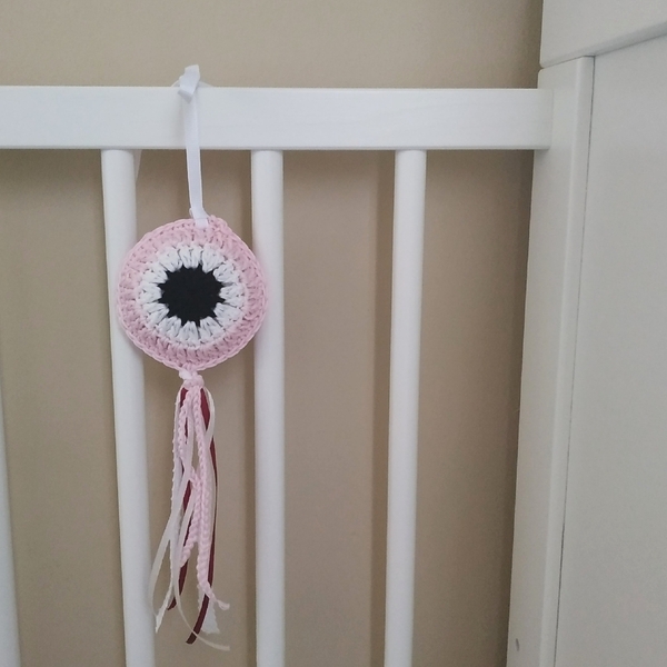 Γούρι για το καρότσι/κούνια μωρού ροζ κορίτσι 8 εκ. Διάμετρος - κορίτσι, evil eye, ματάκια, δώρο για βάφτιση, φυλαχτά - 2