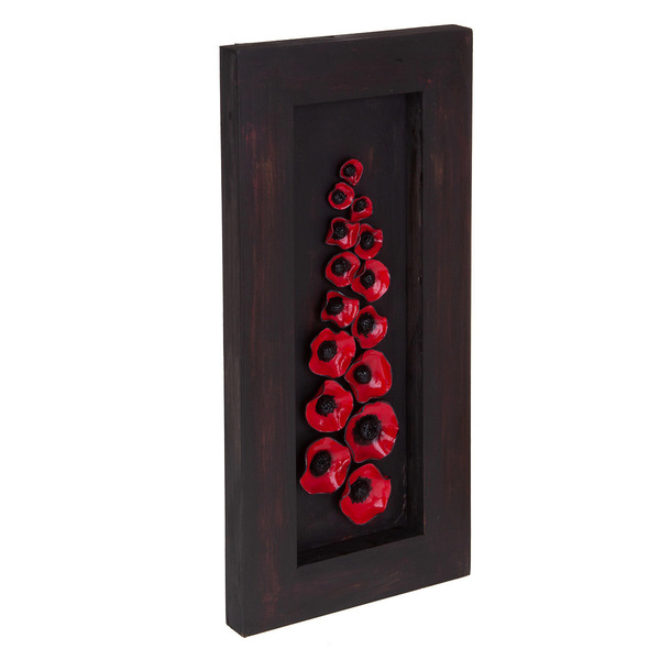 Λουλούδια κόκκινα από πηλό σε ξύλινη κορνίζα - πηλός, διακοσμητικά, ξύλινα διακοσμητικά τοίχου - 2