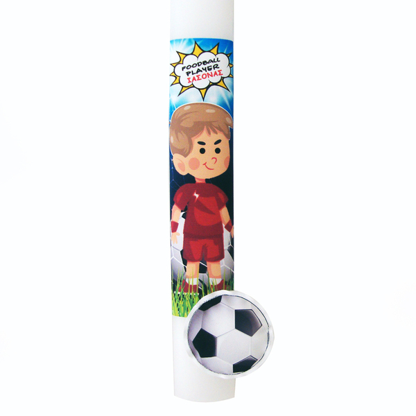 Λαμπάδα "Ποδοσφαιριστής" με κόκκινα ρούχα - αγόρι, λαμπάδες, όνομα - μονόγραμμα, για παιδιά, σούπερ ήρωες, σπορ και ομάδες, προσωποποιημένα