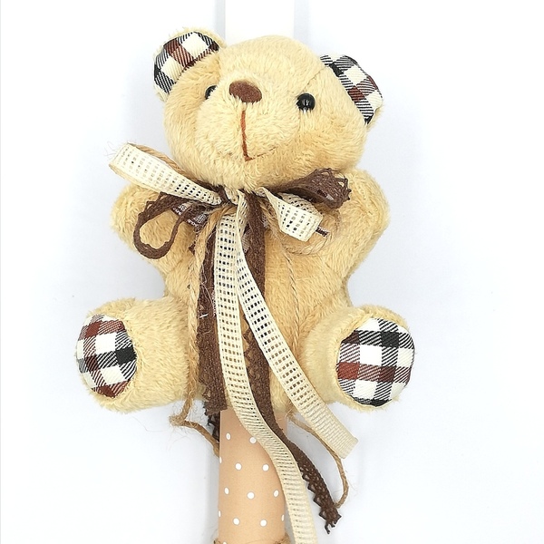 Λαμπάδα λούτρινο αρκουδάκι μπεζ - αγόρι, λούτρινα, για παιδιά, πρώτο Πάσχα, για μωρά - 2