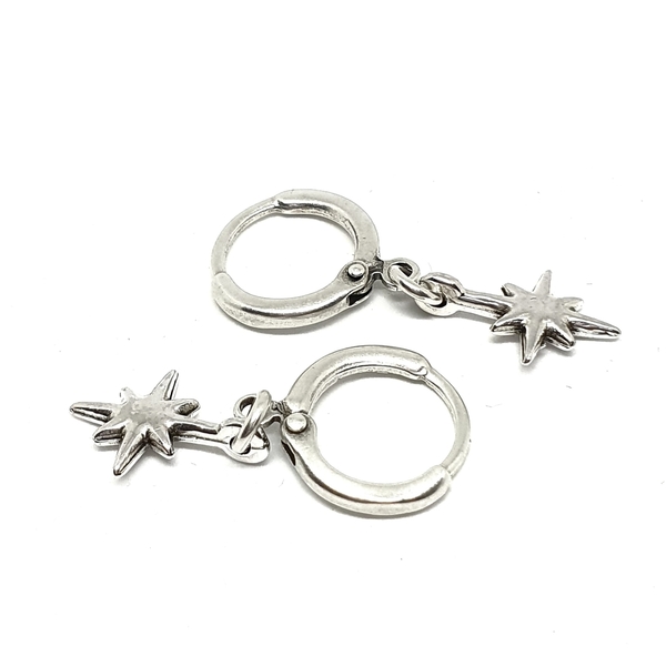 Μίνιμαλ σκουλαρίκια με αστεράκι - ορείχαλκος, επάργυρα, κρίκοι, minimal, μικρά, φθηνά - 3