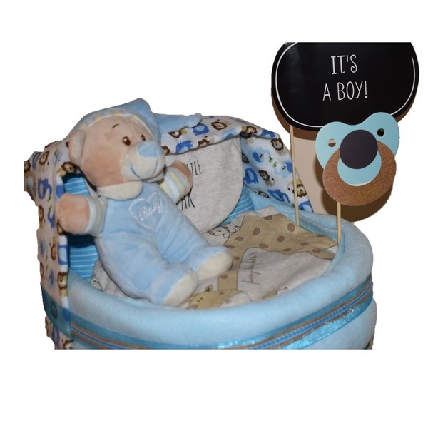 Diaper Cake (Diaper Stroller) - αγόρι, δώρα για βάπτιση, σετ δώρου, δώρο γέννησης, diaper cake - 2