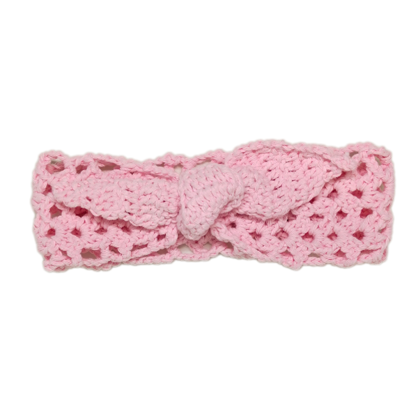 Πλεκτή κορδέλα μαλλιών με κόμπο σε απαλό ροζ - crochet, για παιδιά, κορδέλες μαλλιών, κορδέλες για μωρά